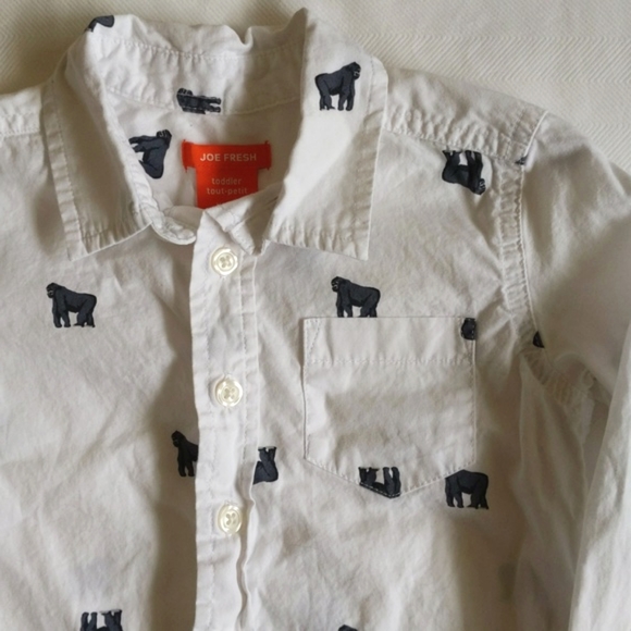joe fresh gorilla print button down collared cotton shirt 2T toddler boys - Picture 3 of 6